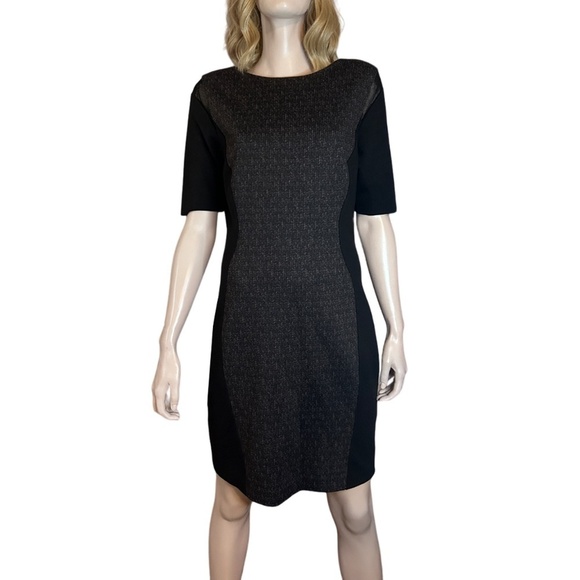 T Tahari Dilana Dress Rayon Blend Sheath Scuba Ashen Mesh Inserts Stretch Lined - Picture 3 of 16